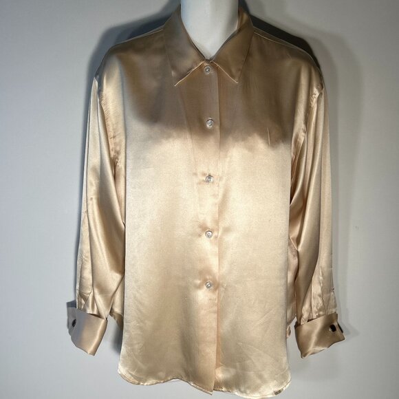 Ralph Lauren  SZ M Cream Silk Blouse Career Capsule Heritage Old $ Quiet Luxury - Picture 2 of 10